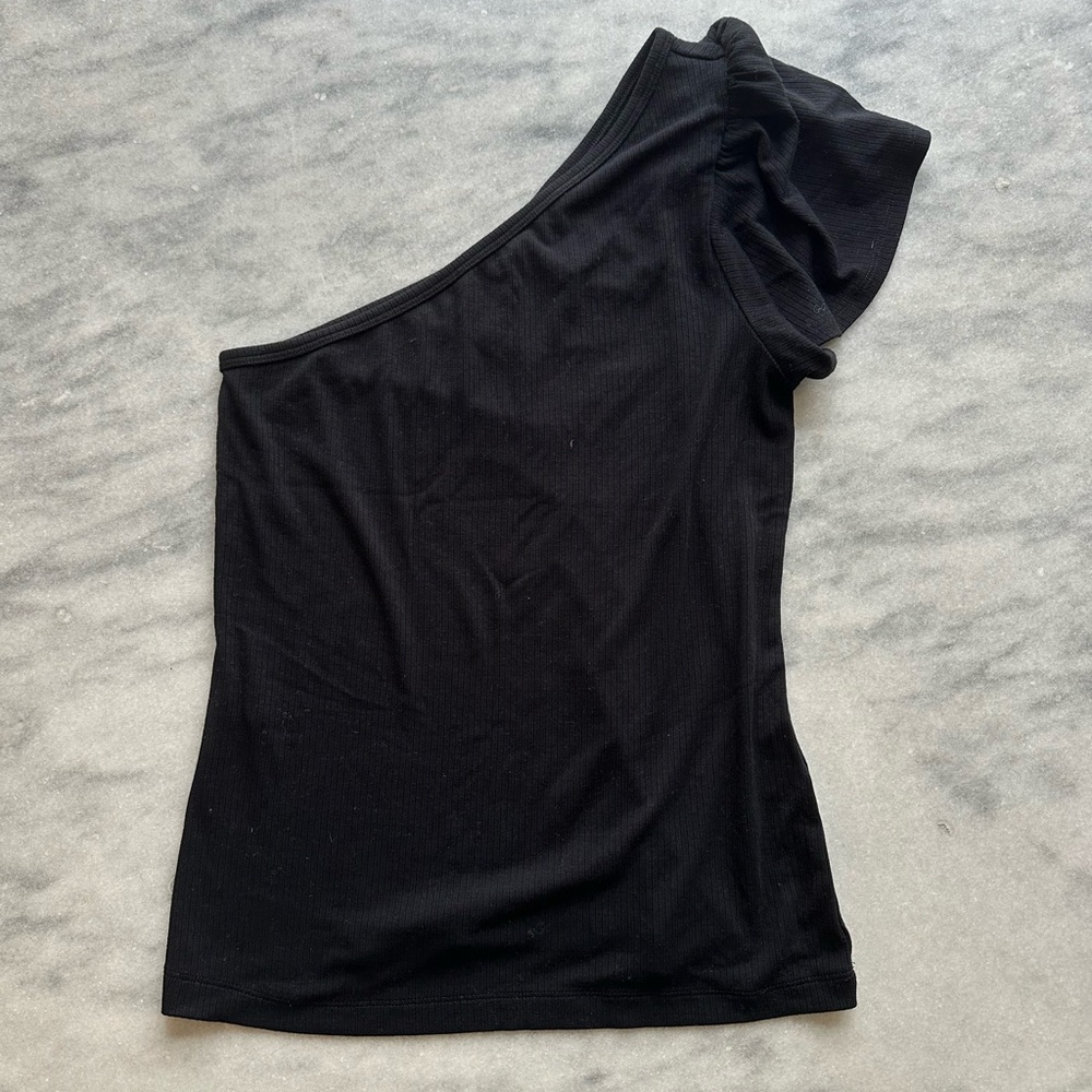 Banana Republic Black One-Shoulder Ruffle Sleeve Tank Sz Small NWT